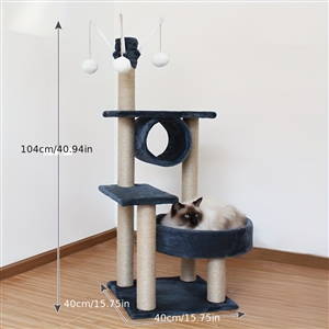 Tall Cattree House Towers Large Cat Climbing Tree Cat Mansion Cat Scratching Post With Bed Cat Climbing Shelves - Dark Gray