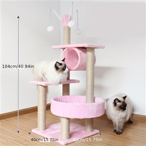 Tall Cattree House Towers Large Cat Climbing Tree Cat Mansion Cat Scratching Post With Bed Cat Climbing Shelves - Pink