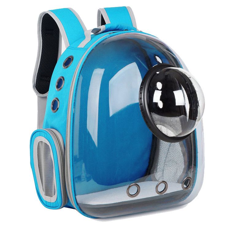 Transparent Spacecraft Backpack Pet Travel Bag Cat Chest Bag Large Capacity Breathable Dog Bag Portable Dog Mobile Bag - Baby Blue