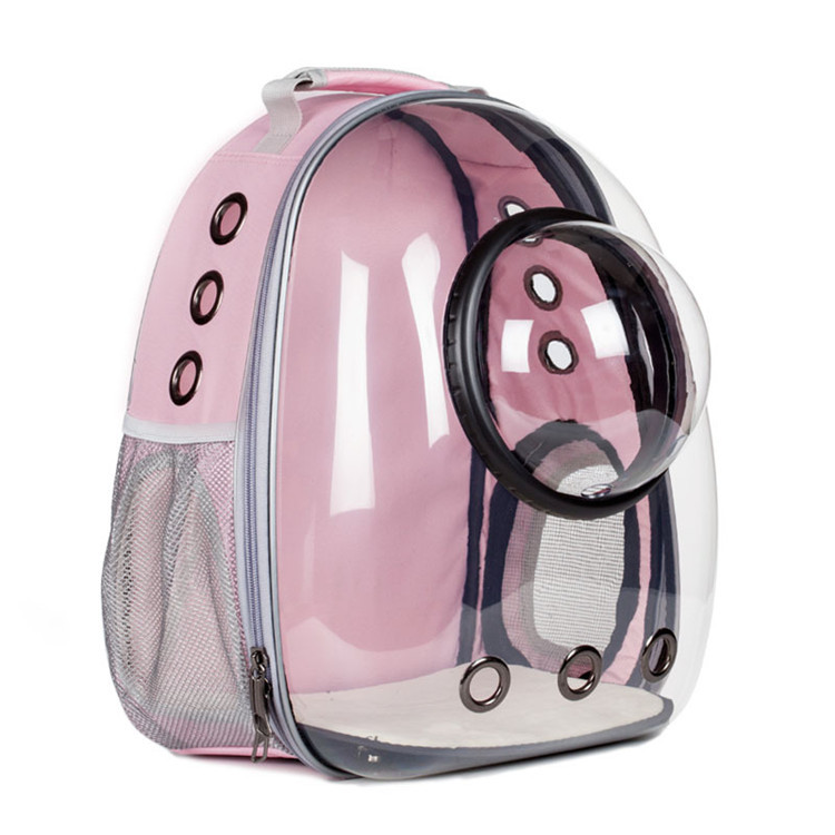 Transparent Spacecraft Backpack Pet Travel Bag Cat Chest Bag Large Capacity Breathable Dog Bag Portable Dog Mobile Bag - Pink