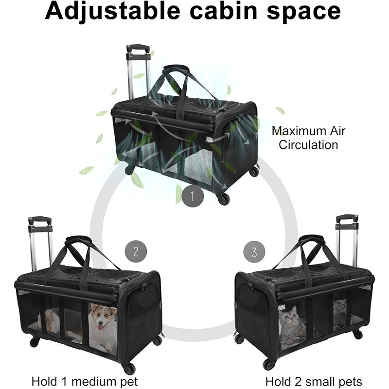 Transport Carrier For 2 Cats Handbag Large Cats Pet Polyester Zipper Closure For Cats Dogs Bags Ideal For Travel Outdoor Use - Black