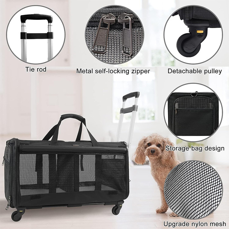 Transport Carrier For 2 Cats Handbag Large Cats Pet Polyester Zipper Closure For Cats Dogs Bags Ideal For Travel Outdoor Use - Black