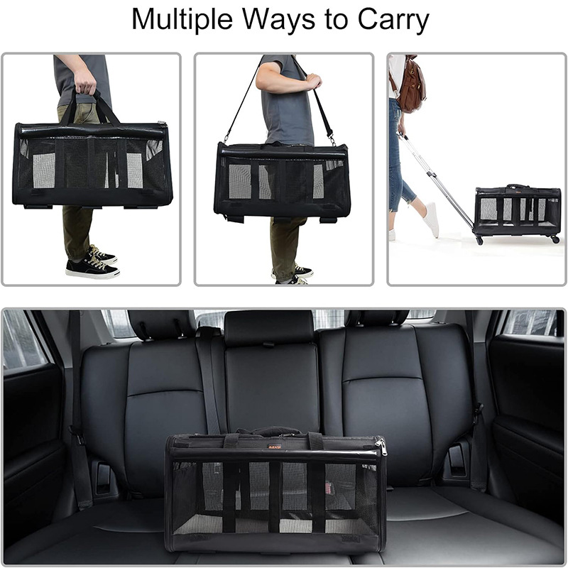 Transport Carrier For 2 Cats Handbag Large Cats Pet Polyester Zipper Closure For Cats Dogs Bags Ideal For Travel Outdoor Use - Black