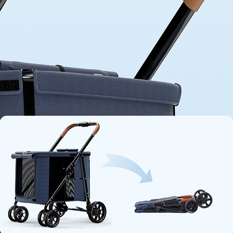 Trolley Foldable Big Pet Stroller Metal Breathable Mesh Removable Cats Dogs Bags Storage Basket Travel Outdoor Oxford - Grey
