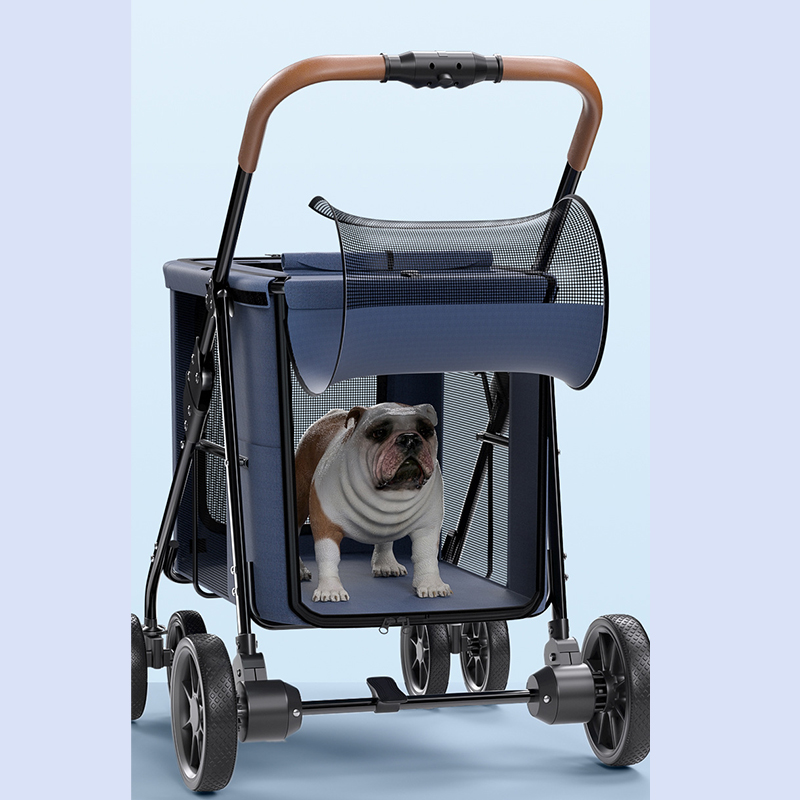 Trolley Foldable Big Pet Stroller Metal Breathable Mesh Removable Cats Dogs Bags Storage Basket Travel Outdoor Oxford - Grey
