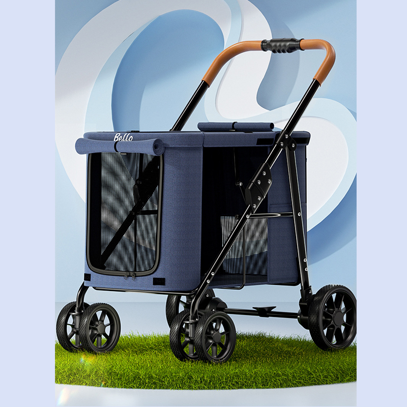 Trolley Foldable Big Pet Stroller Metal Breathable Mesh Removable Cats Dogs Bags Storage Basket Travel Outdoor Oxford - Grey