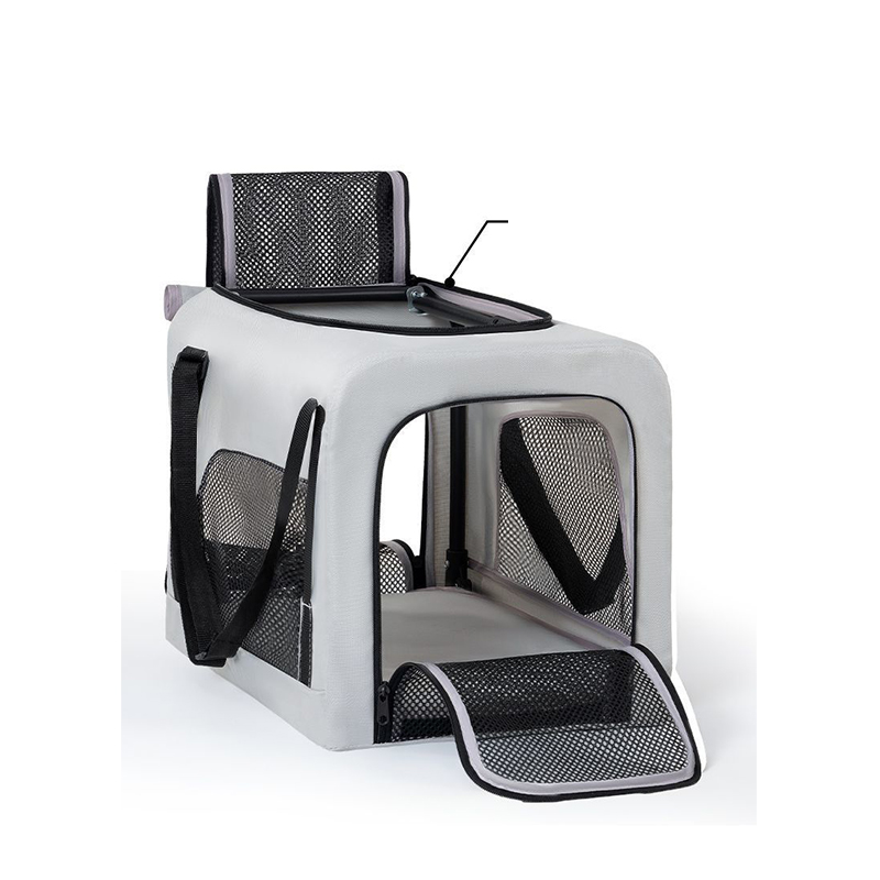 Trolley Foldable Pet Stroller Four Wheels Carbon Steel Removable Cats Dogs Bags Storage Basket Travel Outdoor Oxford - Grey