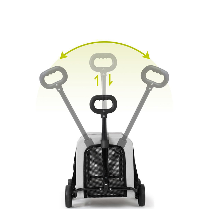 Trolley Foldable Pet Stroller Four Wheels Carbon Steel Removable Cats Dogs Bags Storage Basket Travel Outdoor Oxford - Grey