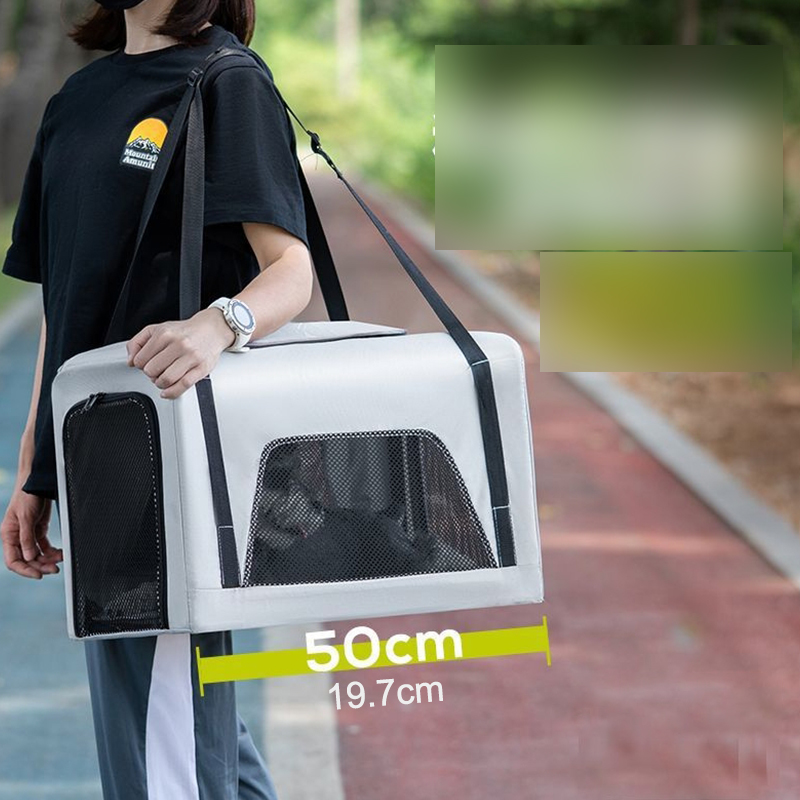 Trolley Foldable Pet Stroller Four Wheels Carbon Steel Removable Cats Dogs Bags Storage Basket Travel Outdoor Oxford - Grey