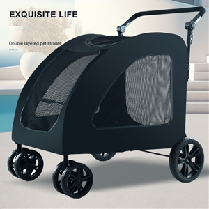 Trolley Foldable Pet Stroller Metal Disability Assistance Removable Cats Dogs Bags Storage Basket Travel Outdoor Oxford - Black
