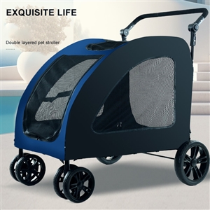 Trolley Foldable Pet Stroller Metal Disability Assistance Removable Cats Dogs Bags Storage Basket Travel Outdoor Oxford - Blue