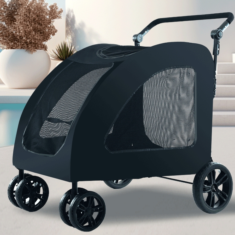 Trolley Foldable Pet Stroller Metal Disability Assistance Removable Cats Dogs Bags Storage Basket Travel Outdoor Oxford - Blue