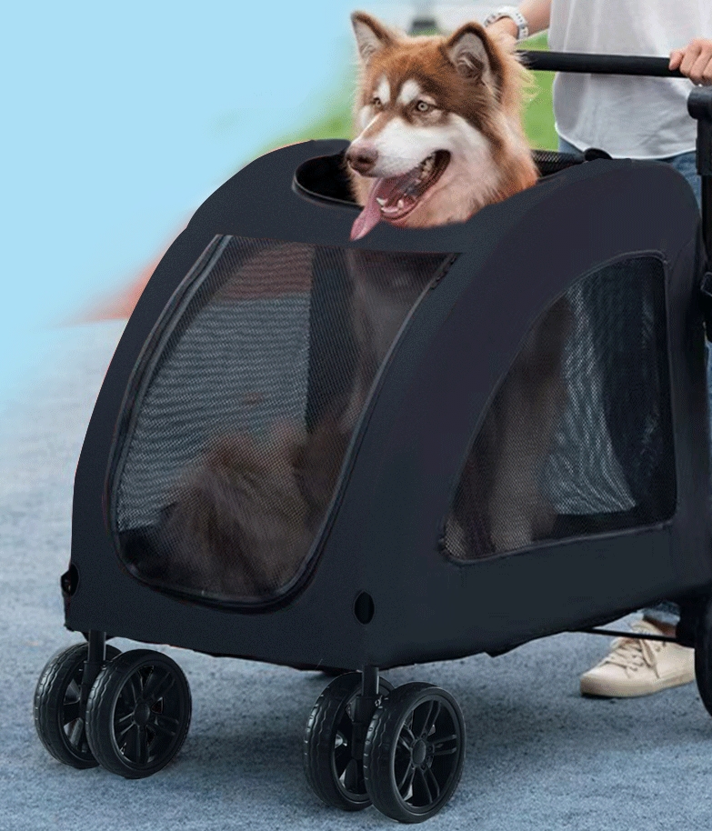 Trolley Foldable Pet Stroller Metal Disability Assistance Removable Cats Dogs Bags Storage Basket Travel Outdoor Oxford - Blue