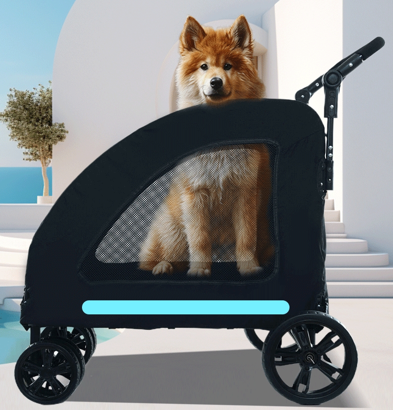 Trolley Foldable Pet Stroller Metal Disability Assistance Removable Cats Dogs Bags Storage Basket Travel Outdoor Oxford - Blue