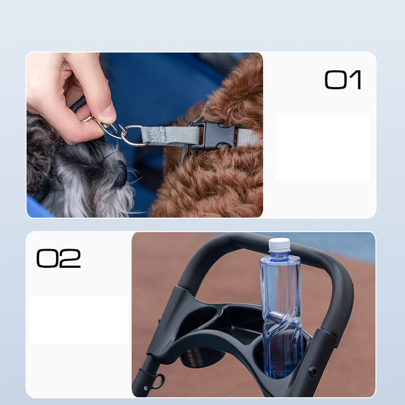 Trolley Foldable Pet Stroller Metal Breathable Mesh Removable Cats Dogs Bags Storage Basket Travel Outdoor Oxford - Blue