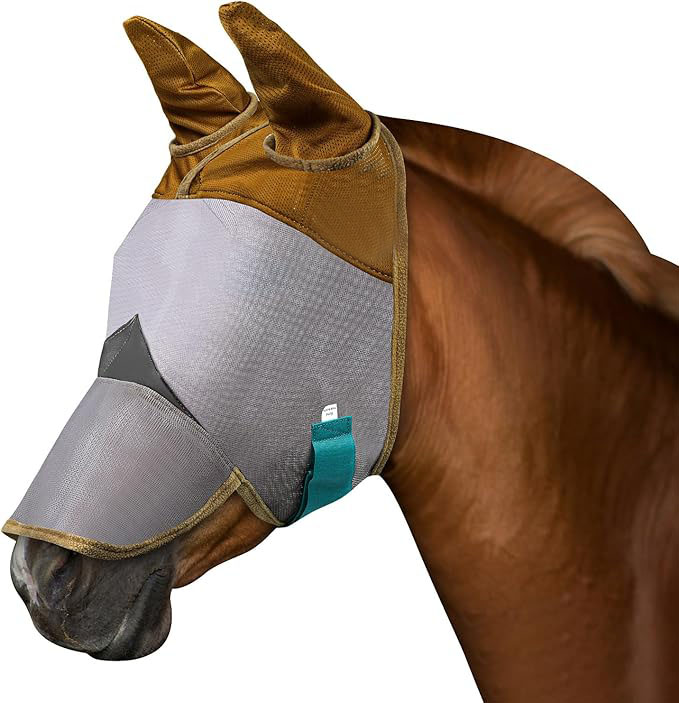 UV Protection Nylon Mosquito Repellent Summer Breathable Horse Fly Mask Mesh Nose Cover Ride Horse Supplies - With Ear