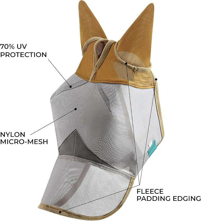 UV Protection Nylon Mosquito Repellent Summer Breathable Horse Fly Mask Mesh Nose Cover Ride Horse Supplies - With Ear