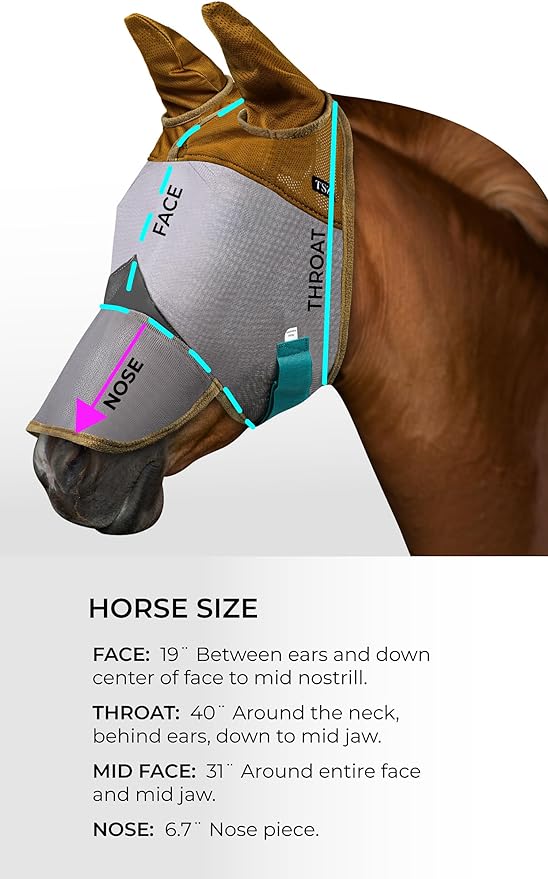 UV Protection Nylon Mosquito Repellent Summer Breathable Horse Fly Mask Mesh Nose Cover Ride Horse Supplies - With Ear