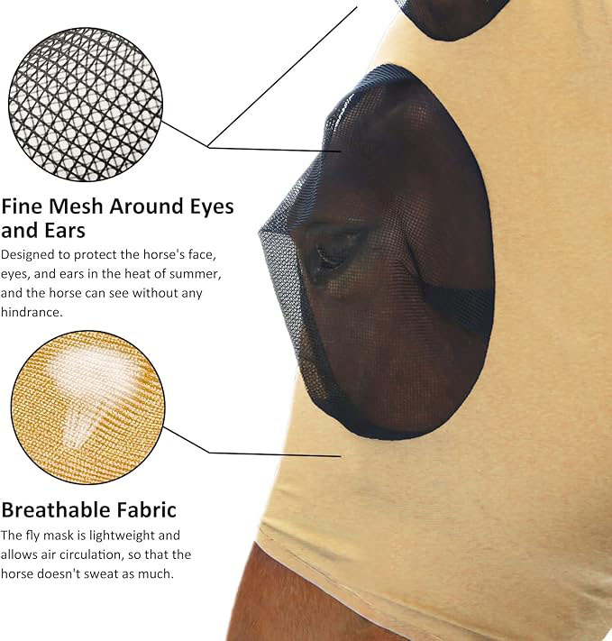 UV Protection Polyester Mosquito Repellent Summer Breathable Horse Fly Mask With Ears Rugged Ride Horse Supplies - Cool Mint