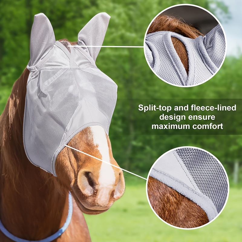 UV Protection Spandex Mosquito Repellent Summer Breathable Horse Fly Mask With Ears Rugged Ride Horse Supplies - Grey