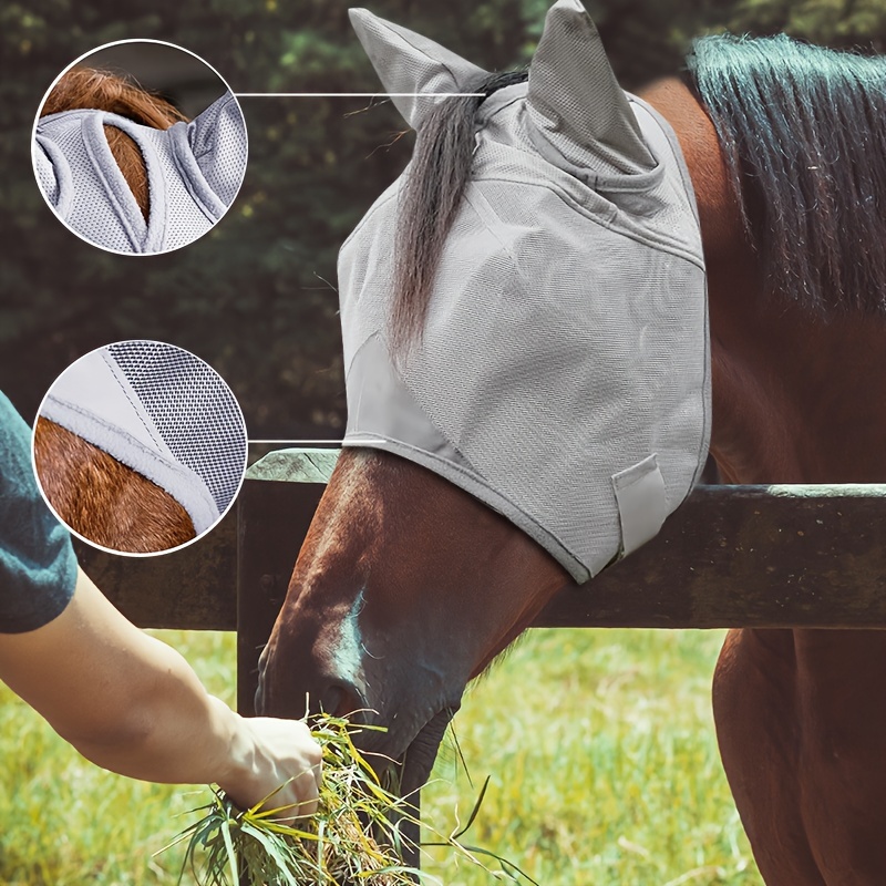 UV Protection Spandex Mosquito Repellent Summer Breathable Horse Fly Mask With Ears Rugged Ride Horse Supplies - Grey