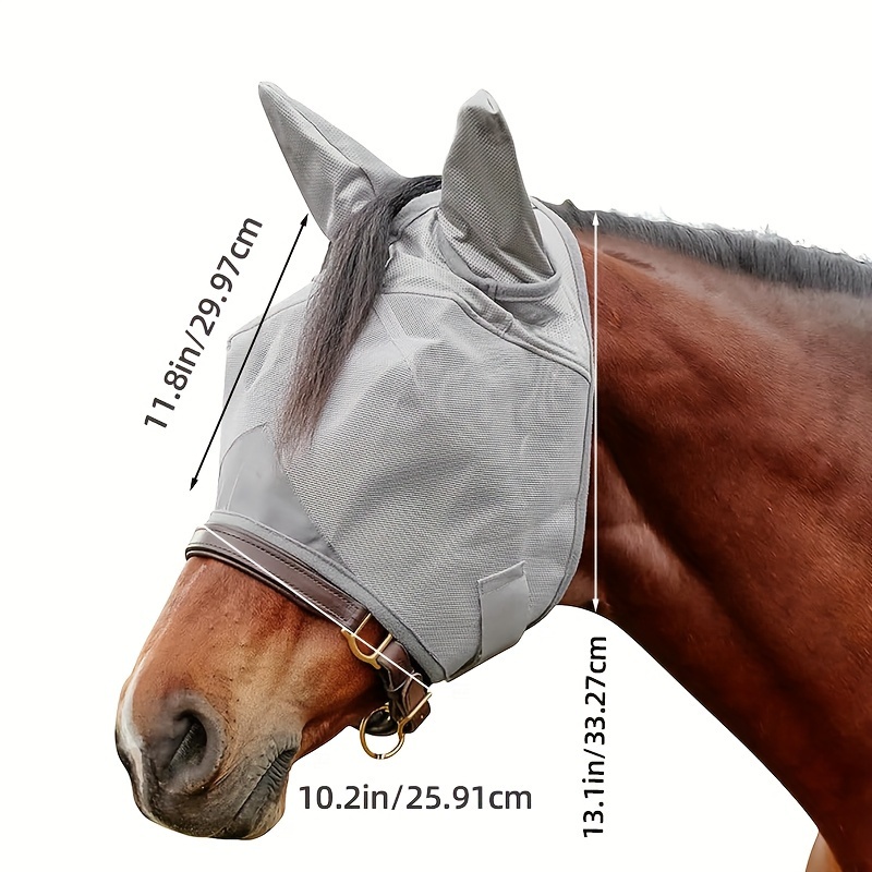 UV Protection Spandex Mosquito Repellent Summer Breathable Horse Fly Mask With Ears Rugged Ride Horse Supplies - Grey
