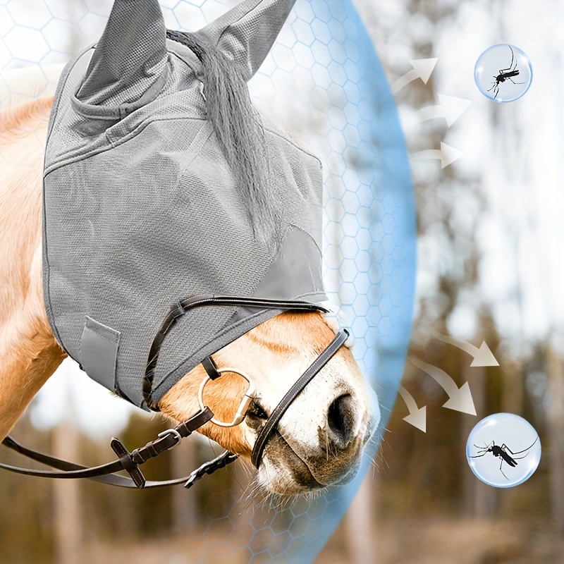 UV Protection Spandex Mosquito Repellent Summer Breathable Horse Fly Mask With Ears Rugged Ride Horse Supplies - Grey