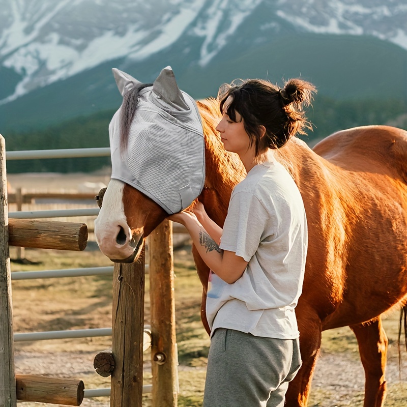 UV Protection Spandex Mosquito Repellent Summer Breathable Horse Fly Mask With Ears Rugged Ride Horse Supplies - Grey