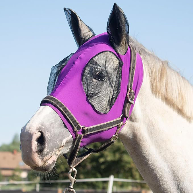 Uv Protection Polyester Mosquito Repellent Summer Breathable Horse Fly Mask With Ears Rugged Ride Horse Supplies - Amethyst