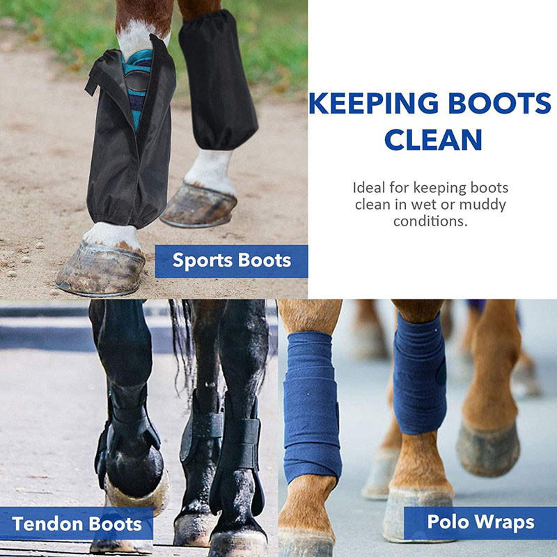 Waterproof Horse Leg Boots Breathable Mesh Polyester Equine Guards Insect-Repellent Wraps Reduce Fatigue Equestrian Gear - Black