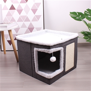 Wooden Washable Pet Stool Pet Bed Indoor For Cats Foldable Cat House With Cat Toy And Storage Stool - Right Angle Grey