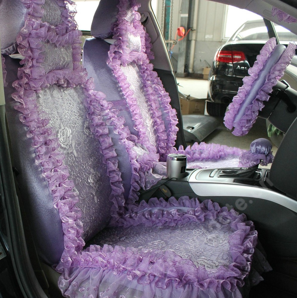 Best Tailored Girly Bud Silk Automotive Floral Safest Lace Ice Silk Custom Automobile Car Seat Cover Sets - Purple