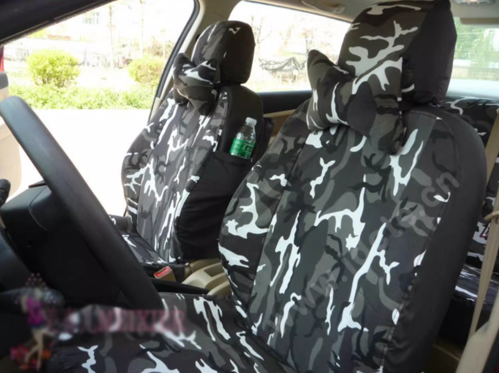 Customized Personalized Canvas Camo Linen Auto Seat Cushion Car Seat Covers Camouflage Sets Cloth - Blue Camo