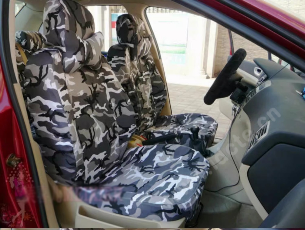Customized Personalized Canvas Camo Linen Auto Seat Cushion Car Seat Covers Camouflage Sets Cloth - Grey Camo