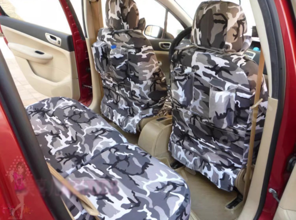 Customized Personalized Canvas Camo Linen Auto Seat Cushion Car Seat Covers Camouflage Sets Cloth - Grey Camo