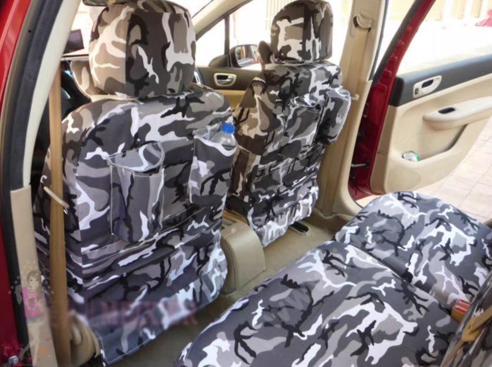 Customized Personalized Canvas Camo Linen Auto Seat Cushion Car Seat Covers Camouflage Sets Cloth - Grey Camo