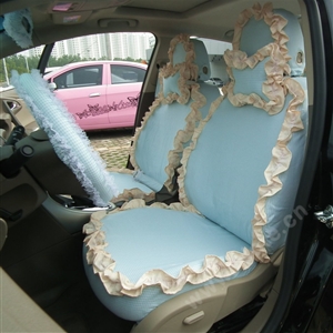 Elegant Bud Silk Woman Square Grid Girls Lace Cotton Custom Automobile Car Seat Cover Set - Light Blue Floral