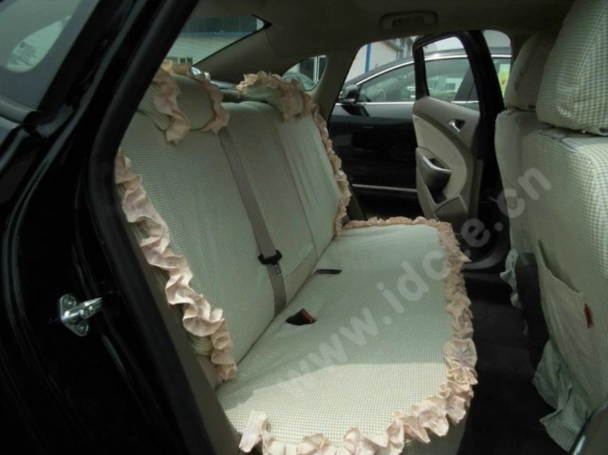 Elegant Bud Silk Woman Square Grid Girls Lace Cotton Custom Automobile Car Seat Cover Set - Light Pink Floral