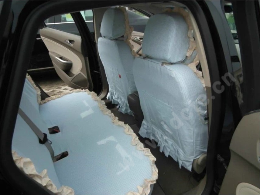 Elegant Bud Silk Woman Square Grid Girls Lace Cotton Custom Automobile Car Seat Cover Set - Light Pink Floral