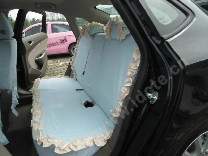 Elegant Bud Silk Woman Square Grid Girls Lace Cotton Custom Automobile Car Seat Cover Set - Light Pink Floral