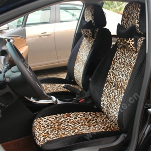 Funky Automobile Woman Leopard Print Girls Velvet Custom Automobile Car Seat Cover Set - Black Brown