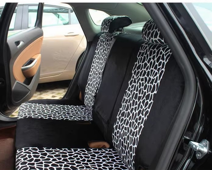 Funky Automobile Woman Leopard Print Girls Velvet Custom Automobile Car Seat Cover Set - Black White