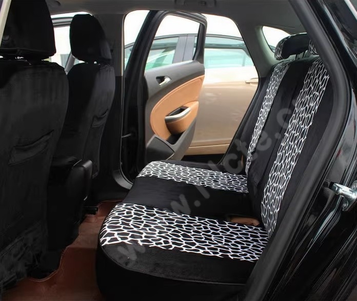 Funky Automobile Woman Leopard Print Girls Velvet Custom Automobile Car Seat Cover Set - Black White