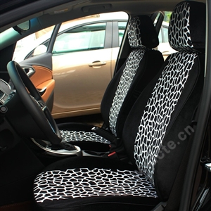 Funky Automobile Woman Leopard Print Girls Velvet Custom Automobile Car Seat Cover Set - Black White
