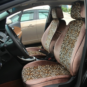 Funky Automobile Woman Leopard Print Girls Velvet Custom Automobile Car Seat Cover Set - Coffee Brown
