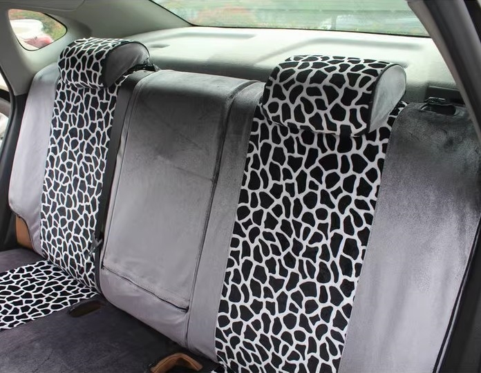 Funky Automobile Woman Leopard Print Girls Velvet Custom Automobile Car Seat Cover Set - Grey White