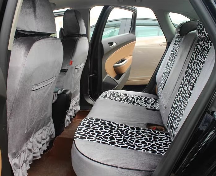 Funky Automobile Woman Leopard Print Girls Velvet Custom Automobile Car Seat Cover Set - Grey White