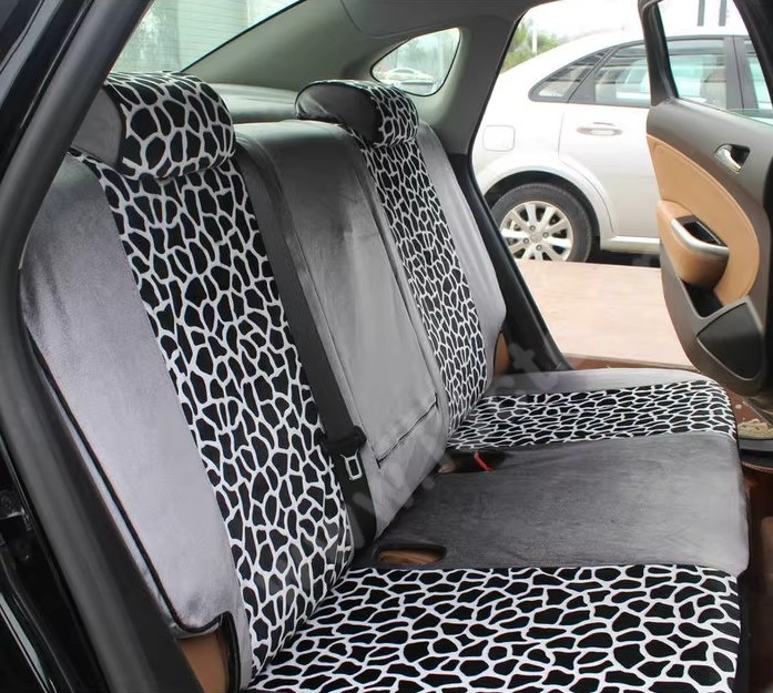 Funky Automobile Woman Leopard Print Girls Velvet Custom Automobile Car Seat Cover Set - Grey White