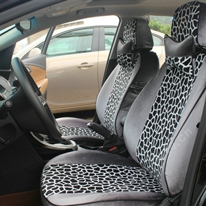 Funky Automobile Woman Leopard Print Girls Velvet Custom Automobile Car Seat Cover Set - Grey White