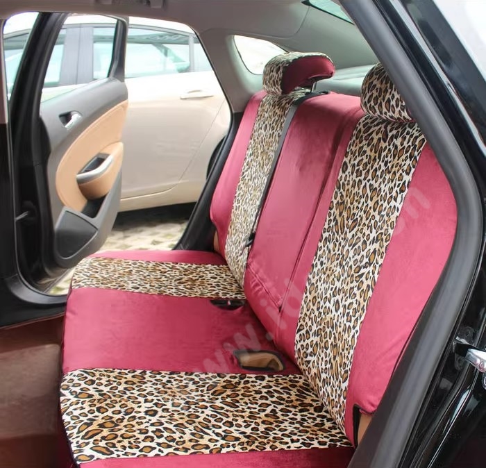 Funky Automobile Woman Leopard Print Girls Velvet Custom Automobile Car Seat Cover Set - Rose Brown